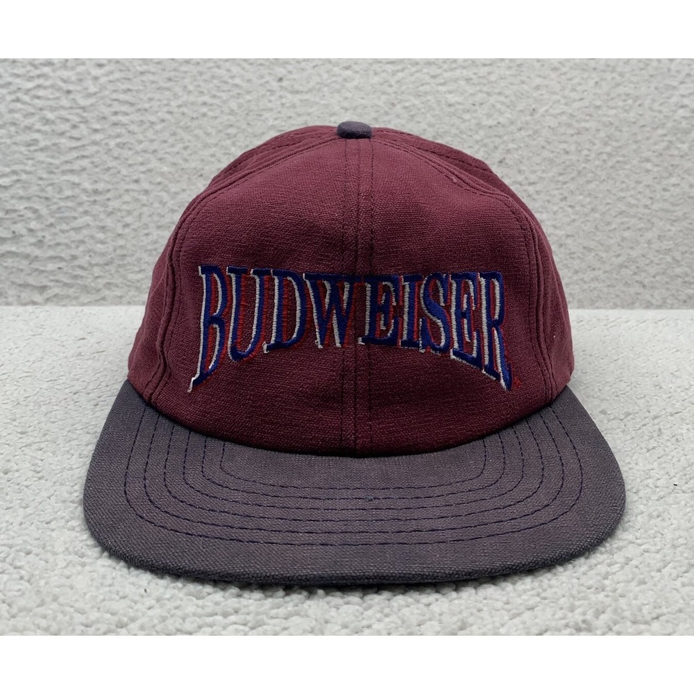 VTG Budweiser Snapback Hat Mens OSFM Arch Logo Blockhead Red Blue Beer USA Made